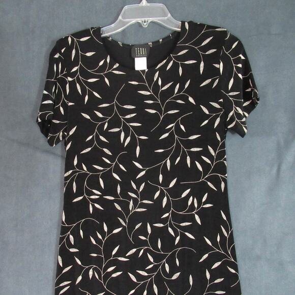 Vintage Teddi Dresses Womens Size 8P Black Floral Short Sleeve Modest 90s Y2K - Picture 3 of 7